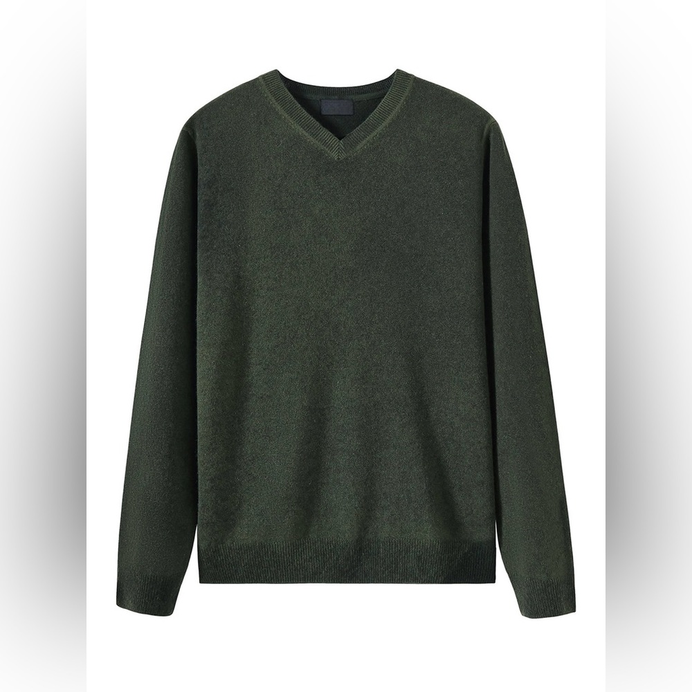 Cashmere Elegant Forest Green V-Neck Sweater Soft Light Cozy 2 Ply Cashmere